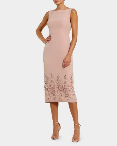 Mac Duggal Crepe Sleeveless Midi Dress With Flower Beading In Vintage Lilac