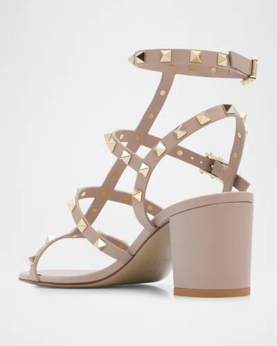 Valentino Rockstud Caged 60 Leather Ankle Strap Sandal In Neutral