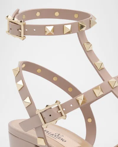 Valentino Rockstud Caged 60 Leather Ankle Strap Sandal In Neutral