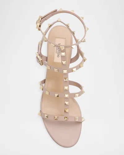 Valentino Rockstud Caged 60 Leather Ankle Strap Sandal In Neutral