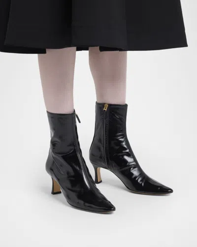 Bottega Veneta Sofia Glossed-leather Ankle Boots In Black