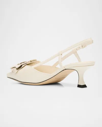 Jimmy Choo Latte Shiny Nappa Leather Slingbacks With Lace Corsage In Multi