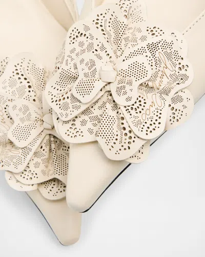 Jimmy Choo Latte Shiny Nappa Leather Slingbacks With Lace Corsage In Multi