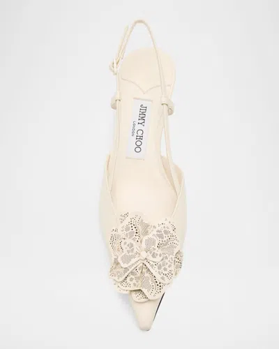 Jimmy Choo Latte Shiny Nappa Leather Slingbacks With Lace Corsage In Multi