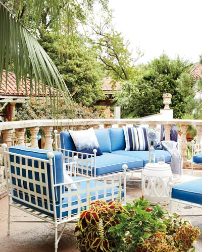 Neiman Marcus Avery Sofa, White/blue In Blue