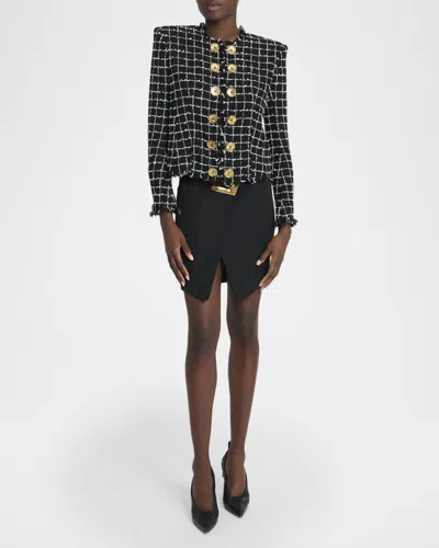 Balmain Tweed Jacket Long Sleeves Frayed Edges In Multi