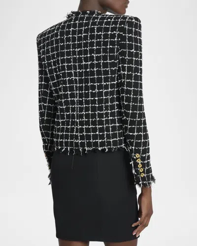 Balmain Tweed Jacket Long Sleeves Frayed Edges In Multi