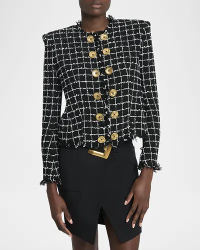 Balmain Tweed Jacket Long Sleeves Frayed Edges In Multi