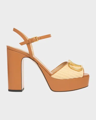 Valentino Garavani Vlogo Signature Platform Sandal In Raffia 115mm Woman Beige 42 In Brown