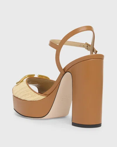 Valentino Garavani Vlogo Signature Platform Sandal In Raffia 115mm Woman Beige 42 In Brown