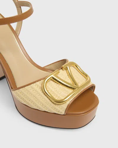 Valentino Garavani Vlogo Signature Platform Sandal In Raffia 115mm Woman Beige 42 In Brown