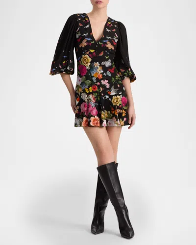 Alice And Olivia Irene Mini Dress Solar Strength Black In Multi