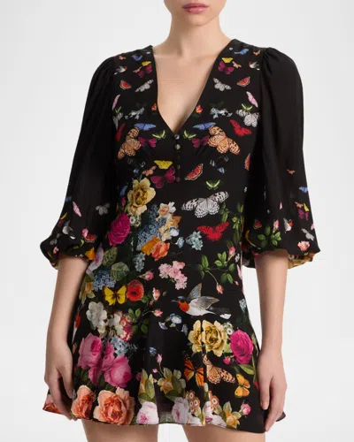 Alice And Olivia Irene Mini Dress Solar Strength Black In Multi