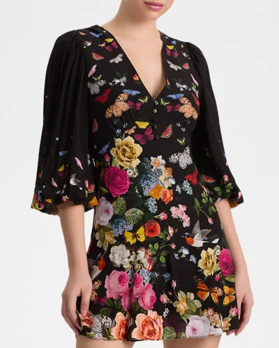 Alice And Olivia Irene Mini Dress Solar Strength Black In Multi