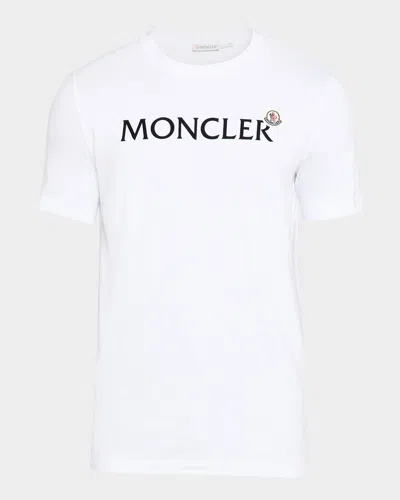 Moncler Mens White Flocked-logo Badge Short-sleeve Cotton-jersey T-shirt