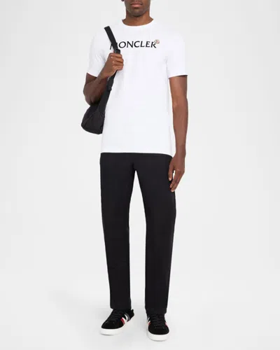Moncler Mens White Flocked-logo Badge Short-sleeve Cotton-jersey T-shirt