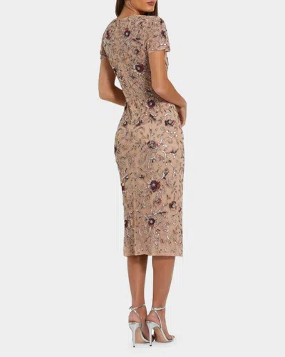 Mac Duggal 10102 Midi Length Cocktail Short Floral Applique Dress In Multi