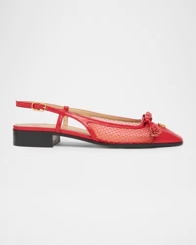 Valentino Garavani Valet Du Roi Slingback Ballerina In Mesh And Kidskin 25mm Woman Rouge Pur 41 In Red
