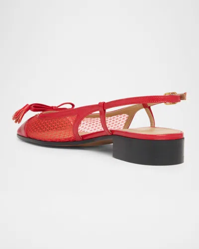 Valentino Garavani Valet Du Roi Slingback Ballerina In Mesh And Kidskin 25mm Woman Rouge Pur 41 In Red