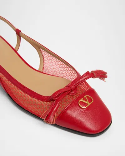 Valentino Garavani Valet Du Roi Slingback Ballerina In Mesh And Kidskin 25mm Woman Rouge Pur 41 In Red