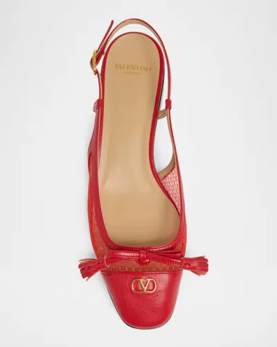 Valentino Garavani Valet Du Roi Slingback Ballerina In Mesh And Kidskin 25mm Woman Rouge Pur 41 In Red