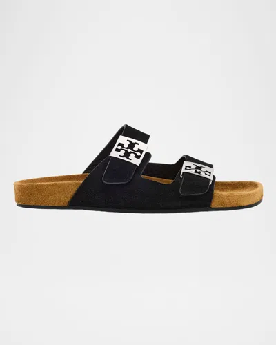 Tory Burch Mellow Suede Dual-buckle Slide Sandals In Multi
