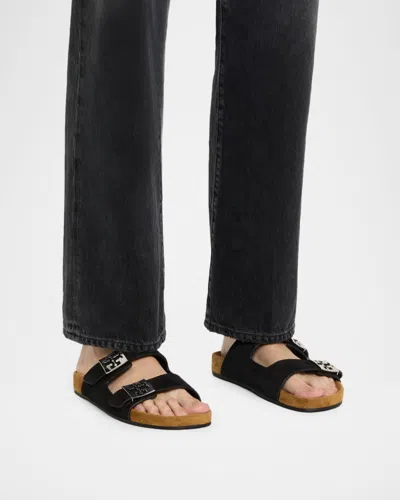 Tory Burch Mellow Suede Dual-buckle Slide Sandals In Multi