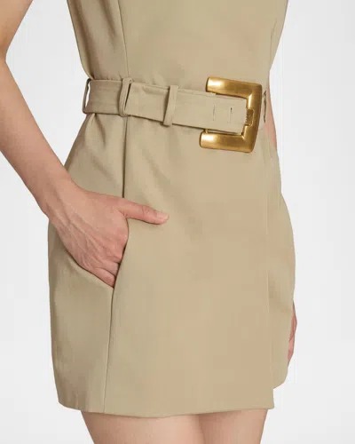 Balmain Wrap Cotton Gabardine Dress Belt Detail In Neutral