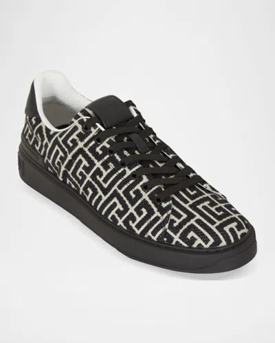 Balmain B Court Monogram Jacquard Low Top Sneaker In Black