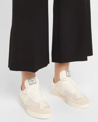 Chloé Kick White Sneakers With Logo Patch On The Tongue And Logo Lettering On The Rear In Fabric And Suede In Nude