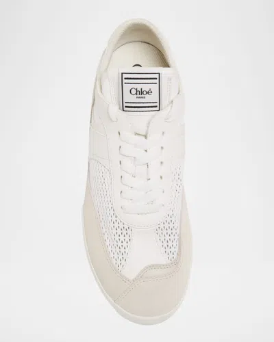 Chloé Kick White Sneakers With Logo Patch On The Tongue And Logo Lettering On The Rear In Fabric And Suede In Nude