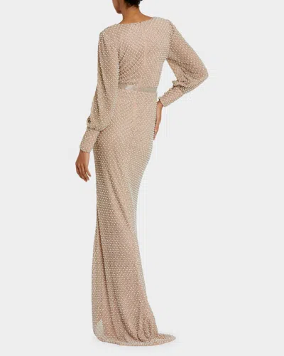 Mac Duggal 10062 Long Sleeve Beaded Formal Evening Dress In Metallic