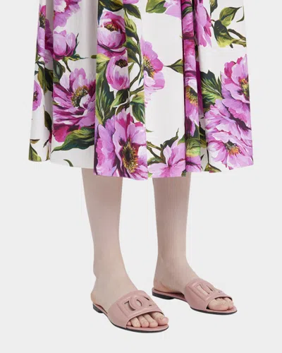 Dolce & Gabbana Women Pink Slide Sandals With Cut Out Logo In Leather Woman