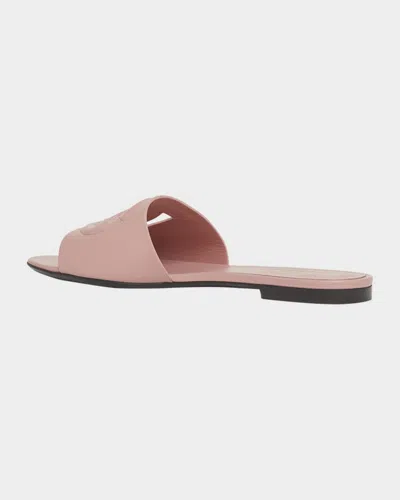 Dolce & Gabbana Women Pink Slide Sandals With Cut Out Logo In Leather Woman