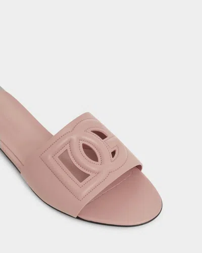 Dolce & Gabbana Women Pink Slide Sandals With Cut Out Logo In Leather Woman