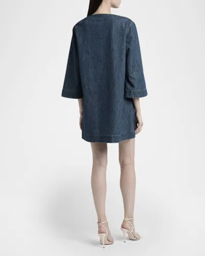 Valentino Vlogo Signature Denim Dress Three Quarter Sleeves In Blue