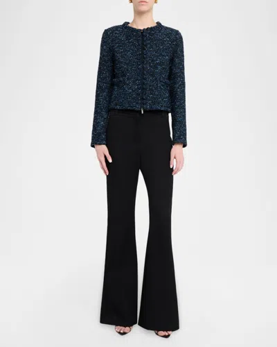 Lafayette 148 Pom Pom-trim Boucle Tweed Jacket In Black