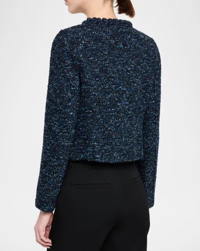 Lafayette 148 Pom Pom-trim Boucle Tweed Jacket In Black
