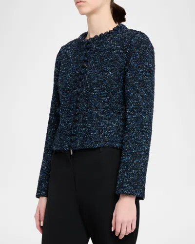 Lafayette 148 Pom Pom-trim Boucle Tweed Jacket In Black