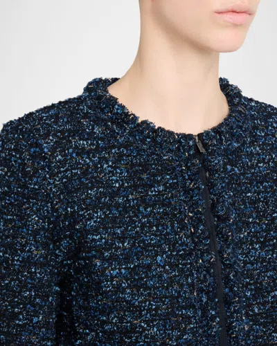 Lafayette 148 Pom Pom-trim Boucle Tweed Jacket In Black