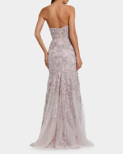 Mac Duggal Strapless Beaded Applique Mermaid Gown With Flower In Neutral