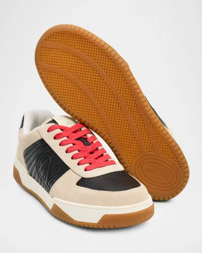 Valentino Garavani Sneakers Contrasting Panels Perforated Detailing Rubber Sole In Multi