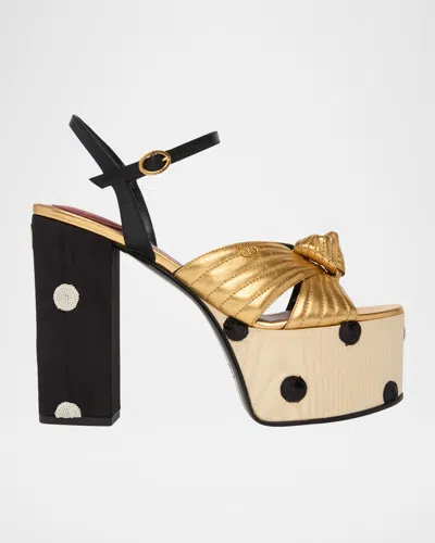 Valentino 125mm Vlogo Crasher Sequined Polka Dot Leather Platform Sandals In Gold