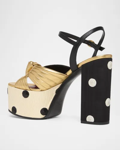 Valentino 125mm Vlogo Crasher Sequined Polka Dot Leather Platform Sandals In Gold