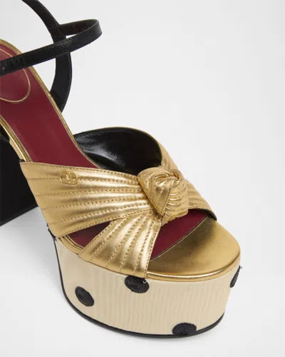 Valentino 125mm Vlogo Crasher Sequined Polka Dot Leather Platform Sandals In Gold