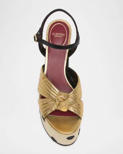 Valentino 125mm Vlogo Crasher Sequined Polka Dot Leather Platform Sandals In Gold