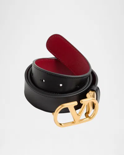 Valentino Designer Leather Belt Reversible Adjustable Length In Black