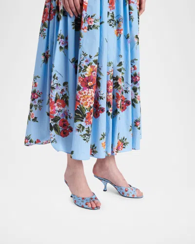Dolce & Gabbana Keira Satin Mules With Little Roses Print In Blue