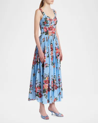 Dolce & Gabbana Keira Satin Mules With Little Roses Print In Blue