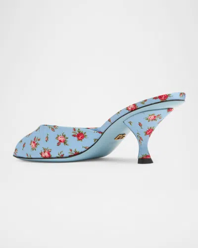 Dolce & Gabbana Keira Satin Mules With Little Roses Print In Blue